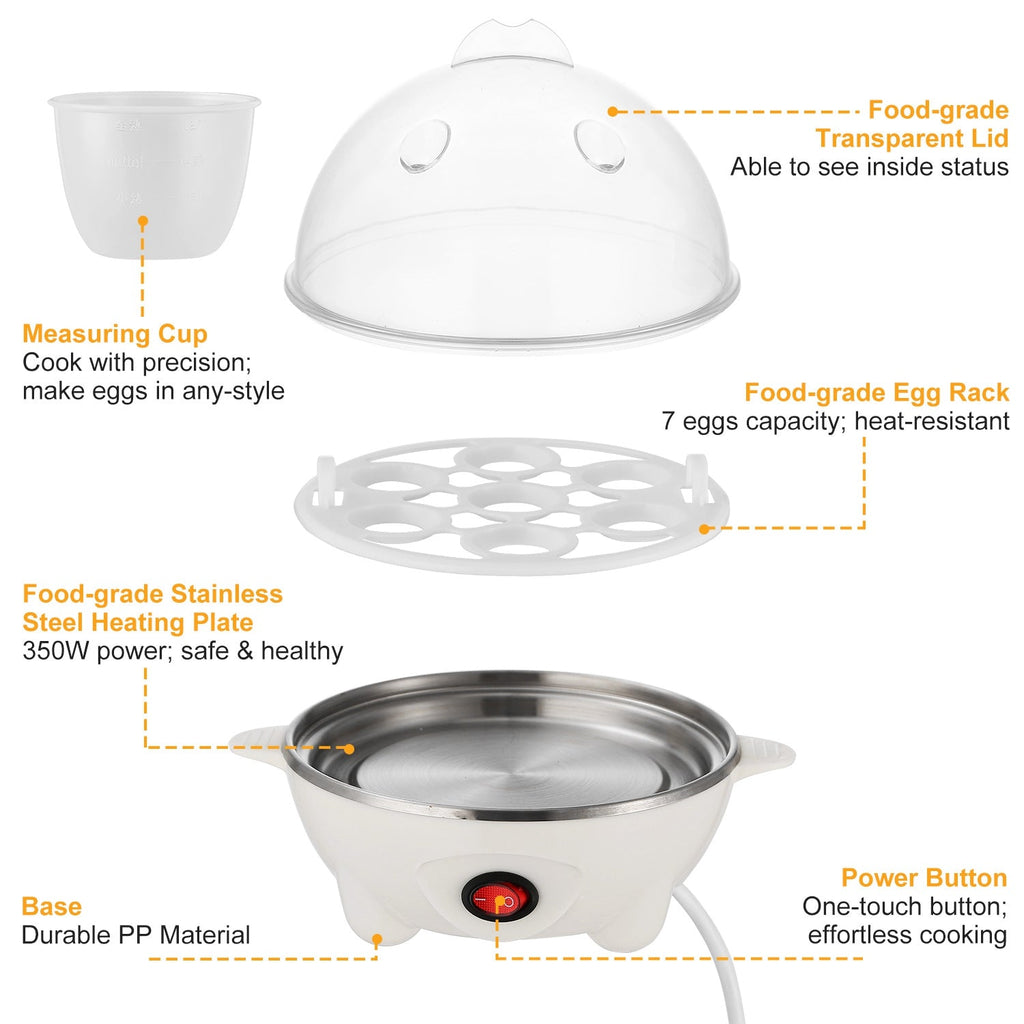 1Pc Electric Egg Cooker 7 - Capacity Hard - Boiled Egg Maker With Auto - Off Measuring Cup For Hard Boiled Steamed Vegetables Seafood Dumplings - Beautybuzz