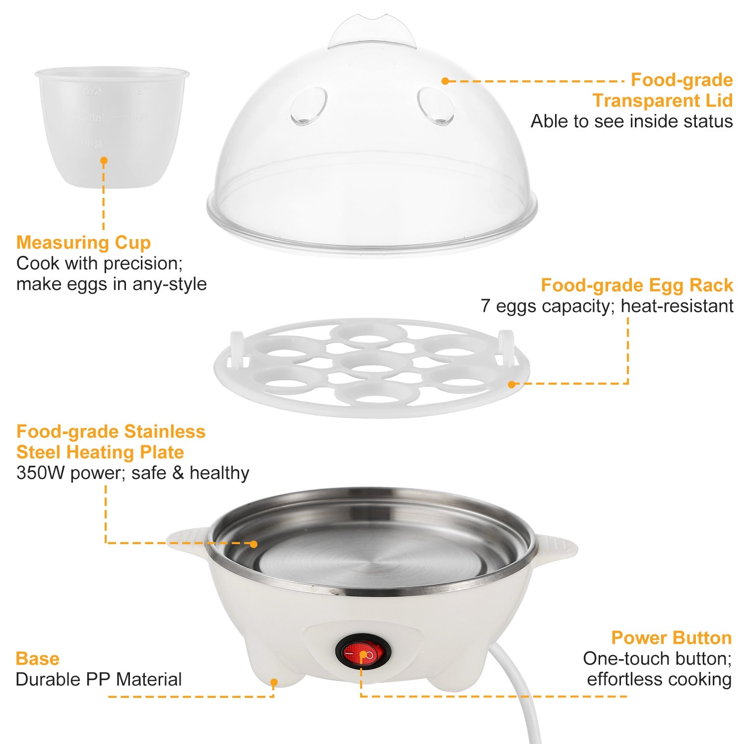 1Pc Electric Egg Cooker 7 - Capacity Hard - Boiled Egg Maker With Auto - Off Measuring Cup For Hard Boiled Steamed Vegetables Seafood Dumplings - Beautybuzz