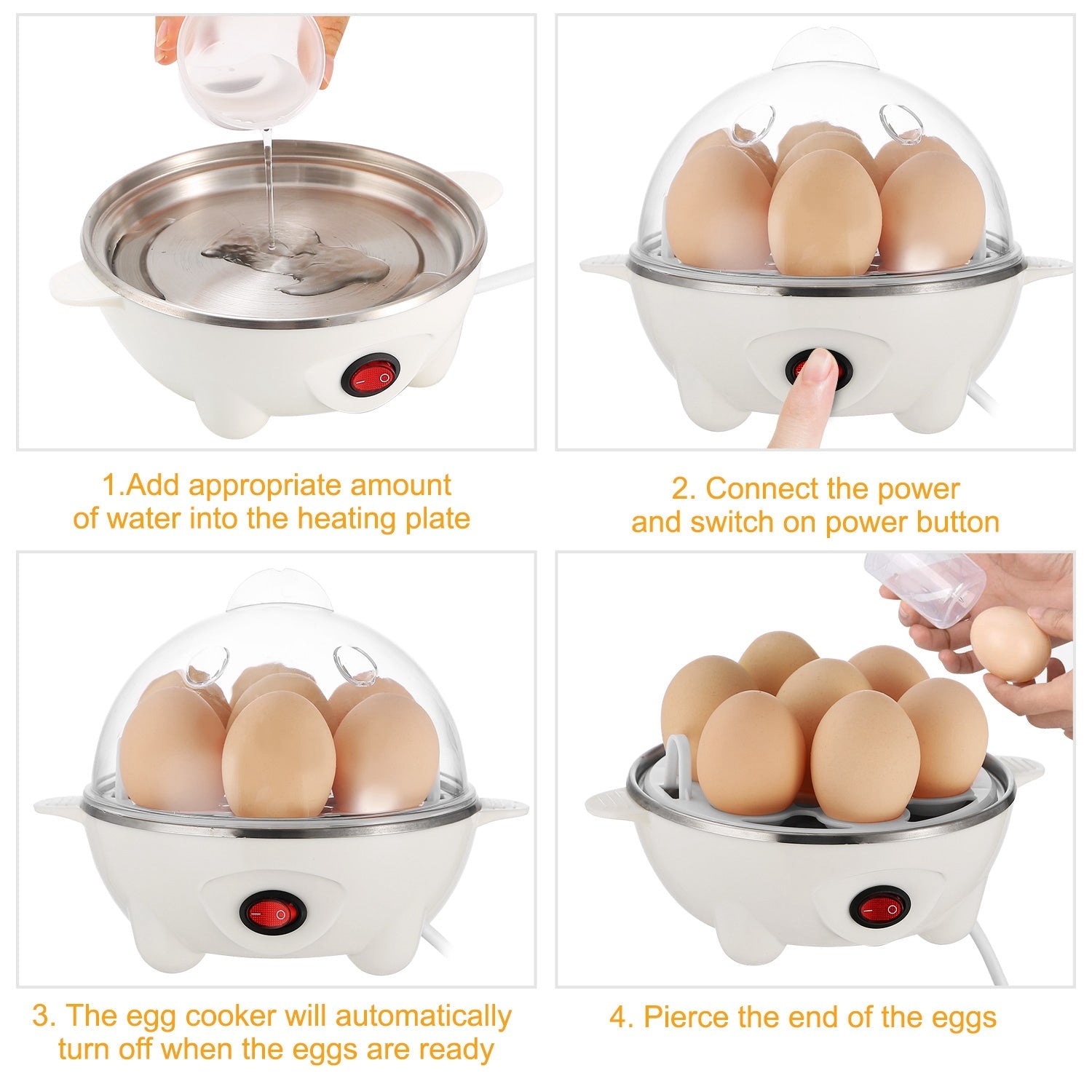 1Pc Electric Egg Cooker 7 - Capacity Hard - Boiled Egg Maker With Auto - Off Measuring Cup For Hard Boiled Steamed Vegetables Seafood Dumplings - Beautybuzz