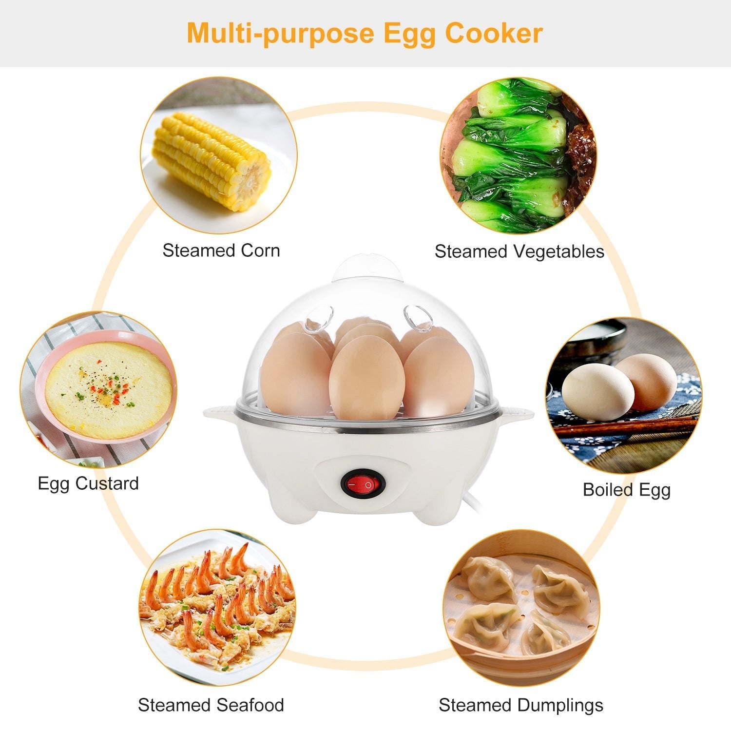 1Pc Electric Egg Cooker 7 - Capacity Hard - Boiled Egg Maker With Auto - Off Measuring Cup For Hard Boiled Steamed Vegetables Seafood Dumplings - Beautybuzz