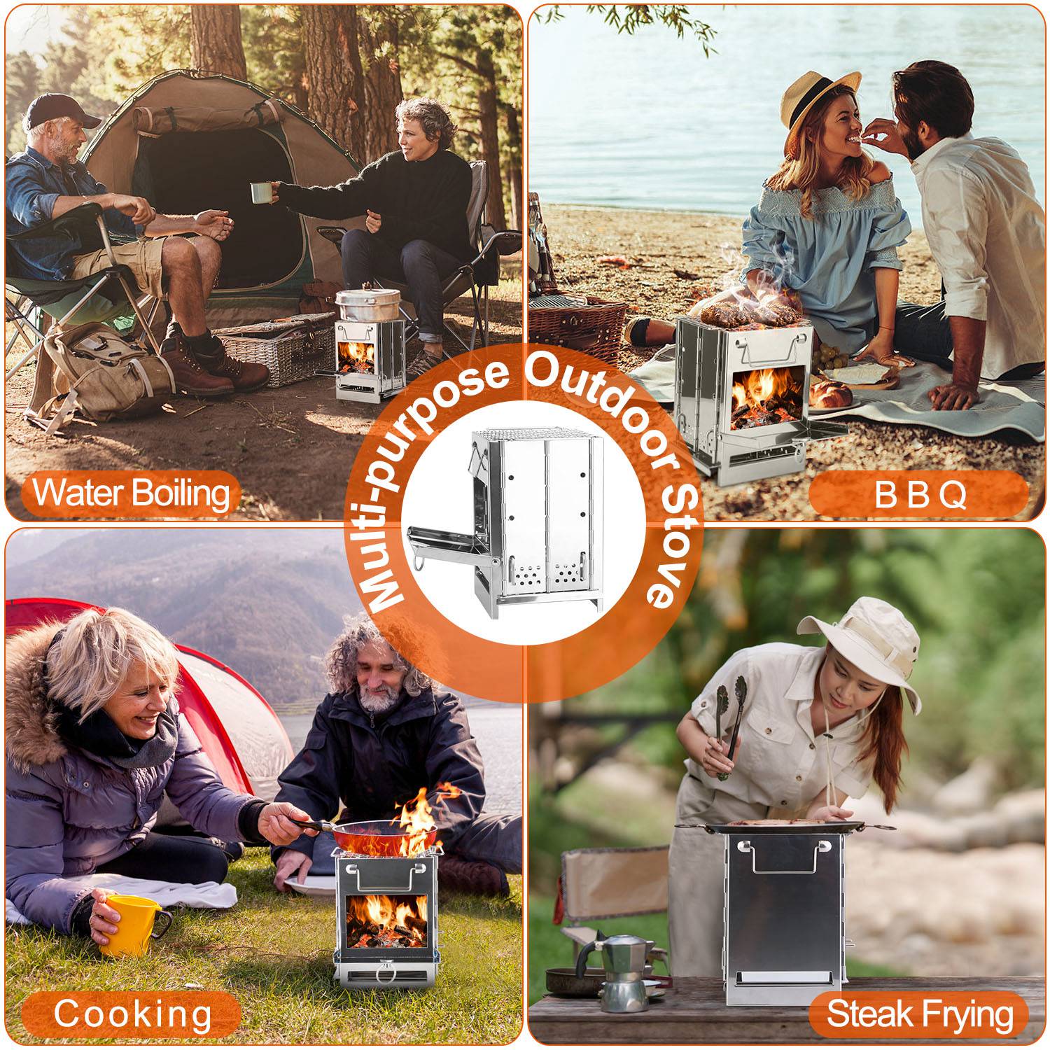 1Pc Portable Backpacking Stove For Camping Hiking Picnic BBQ Outdoor Cooker Folding Travel Charcoal Stove With Handle Carry Bag 2 Bolts - Beautybuzz