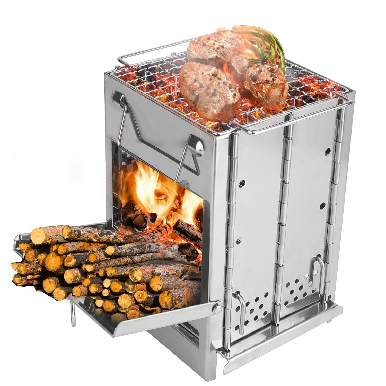 1Pc Portable Backpacking Stove For Camping Hiking Picnic BBQ Outdoor Cooker Folding Travel Charcoal Stove With Handle Carry Bag 2 Bolts - Beautybuzz