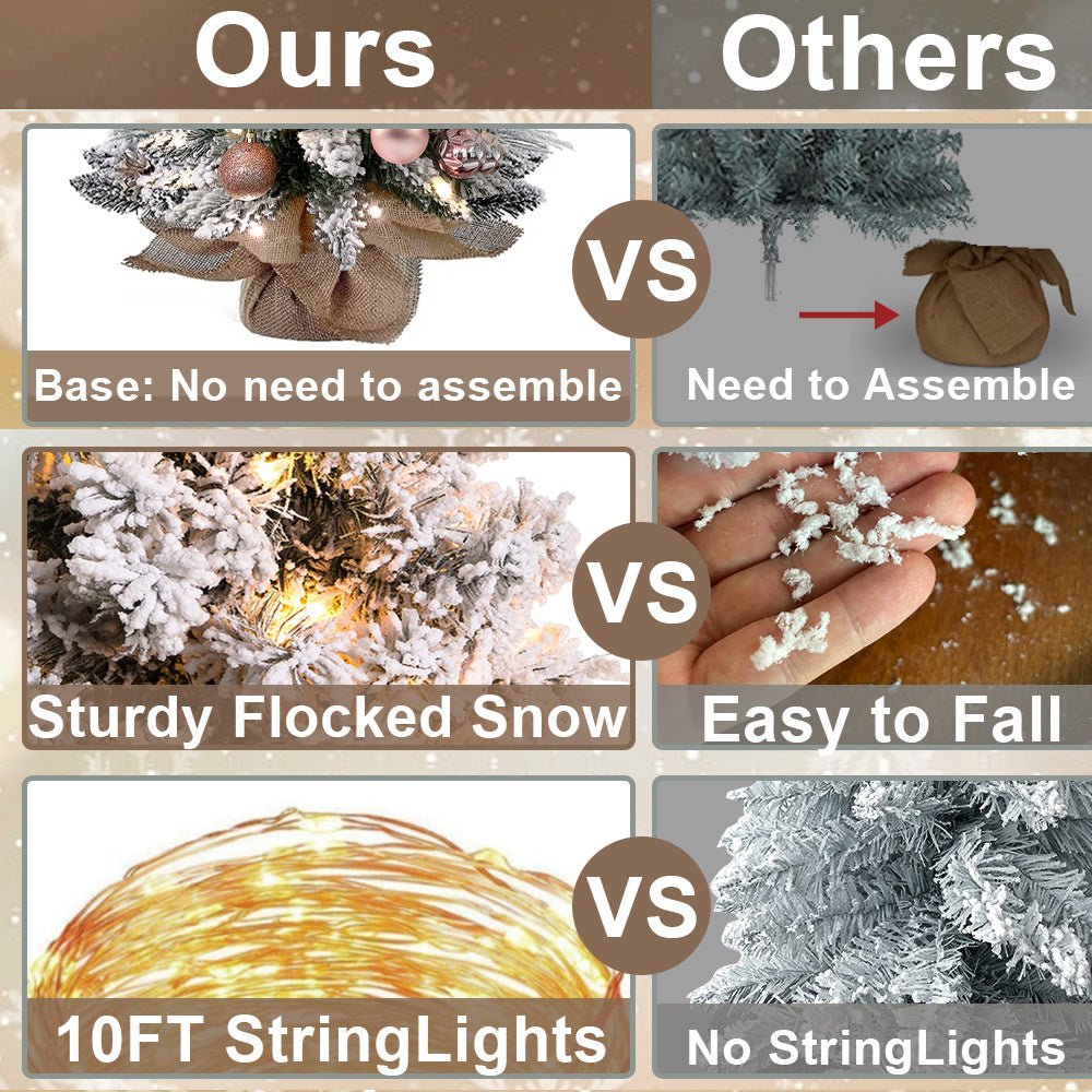 2ft Mini Christmas Tree With Light Artificial Small Tabletop Christmas Decoration With Flocked Snow, Exquisite Decor & Xmas Ornaments For Table Top For Home & Office - Beautybuzz
