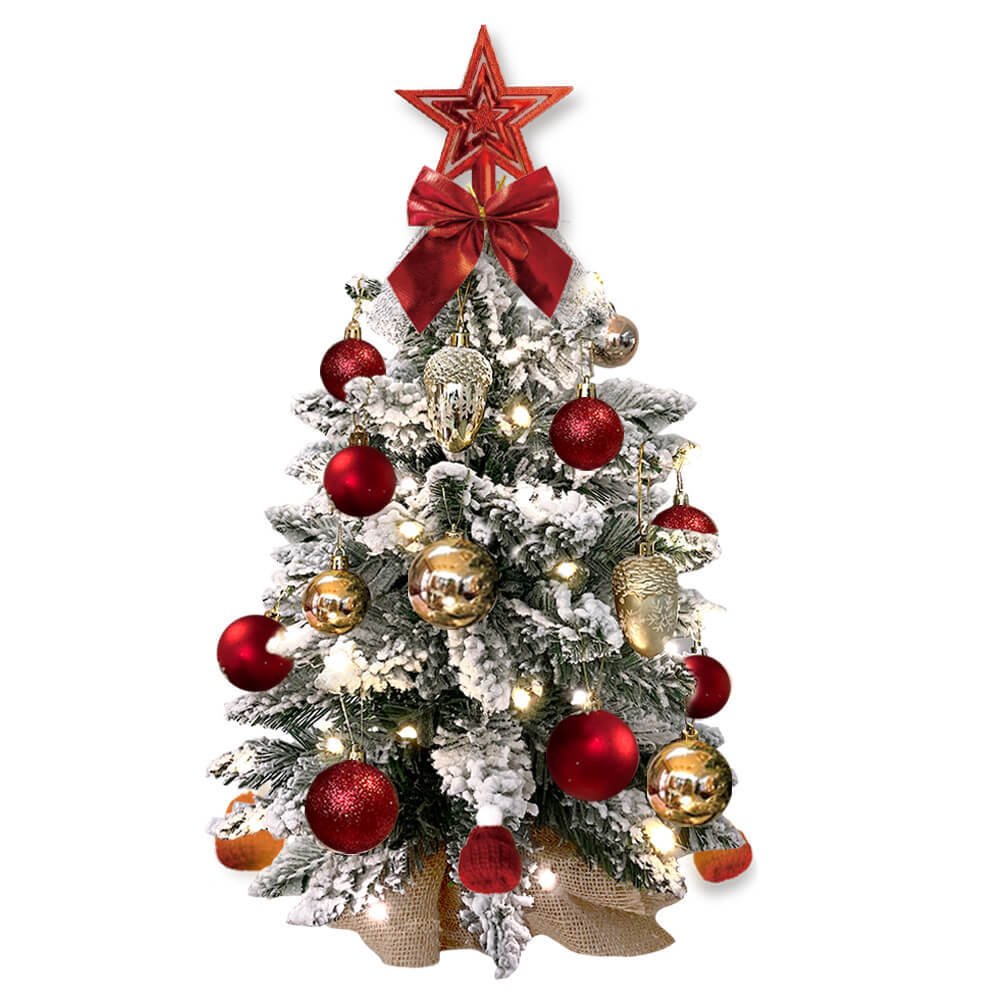 2ft Mini Christmas Tree With Light Artificial Small Tabletop Christmas Decoration With Flocked Snow, Exquisite Decor & Xmas Ornaments For Table Top For Home & Office - Beautybuzz