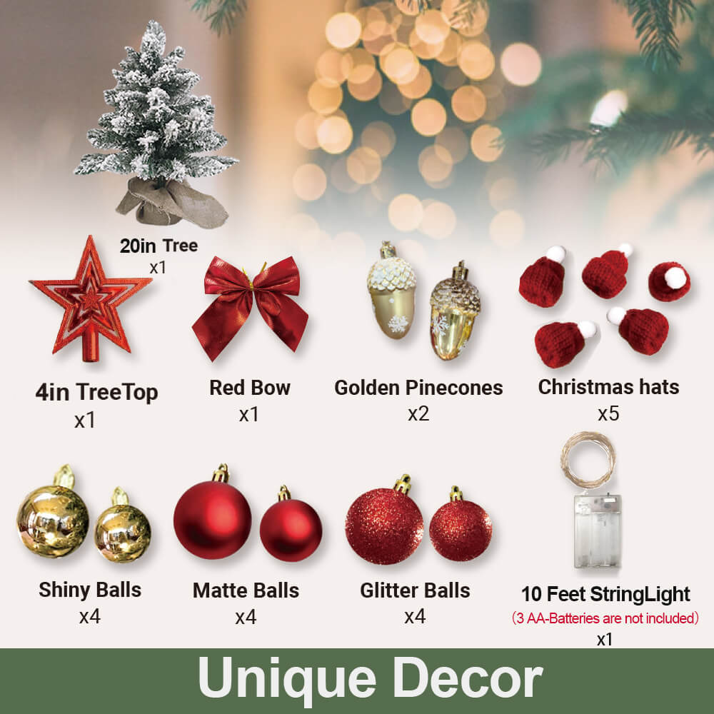 2ft Mini Christmas Tree With Light Artificial Small Tabletop Christmas Decoration With Flocked Snow, Exquisite Decor & Xmas Ornaments For Table Top For Home & Office - Beautybuzz