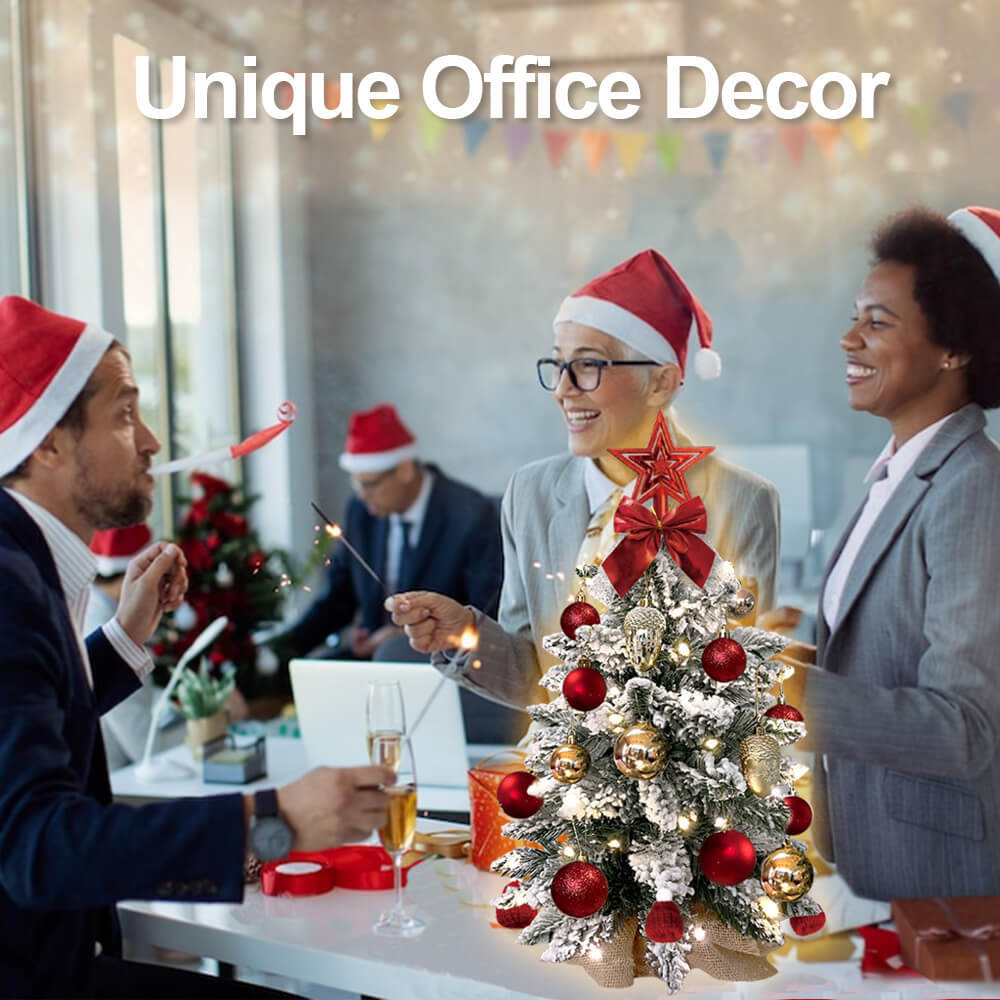 2ft Mini Christmas Tree With Light Artificial Small Tabletop Christmas Decoration With Flocked Snow, Exquisite Decor & Xmas Ornaments For Table Top For Home & Office - Beautybuzz