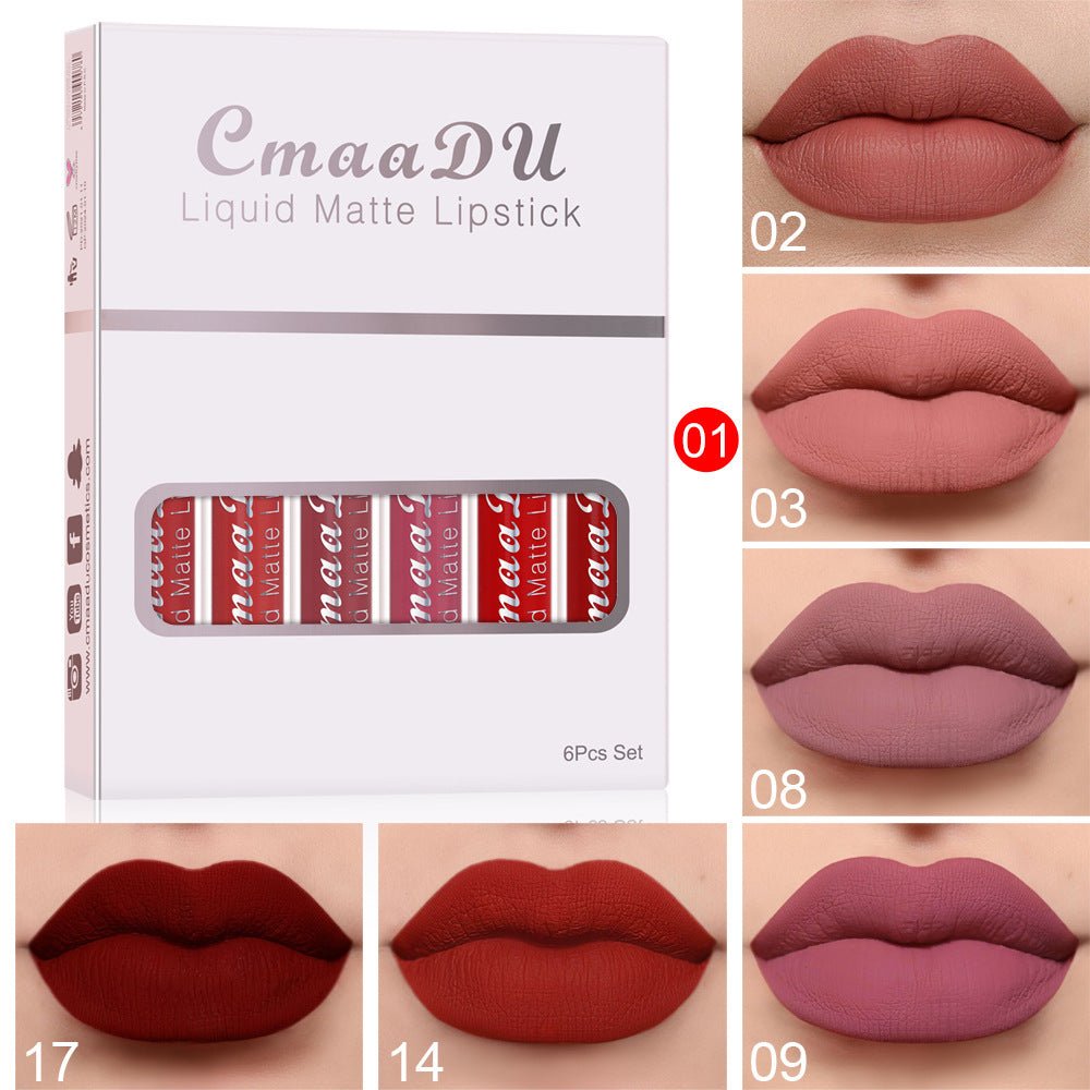 6 Boxes Of Matte Non - stick Cup Waterproof Lipstick Long Lasting Lip Gloss - Beautybuzz