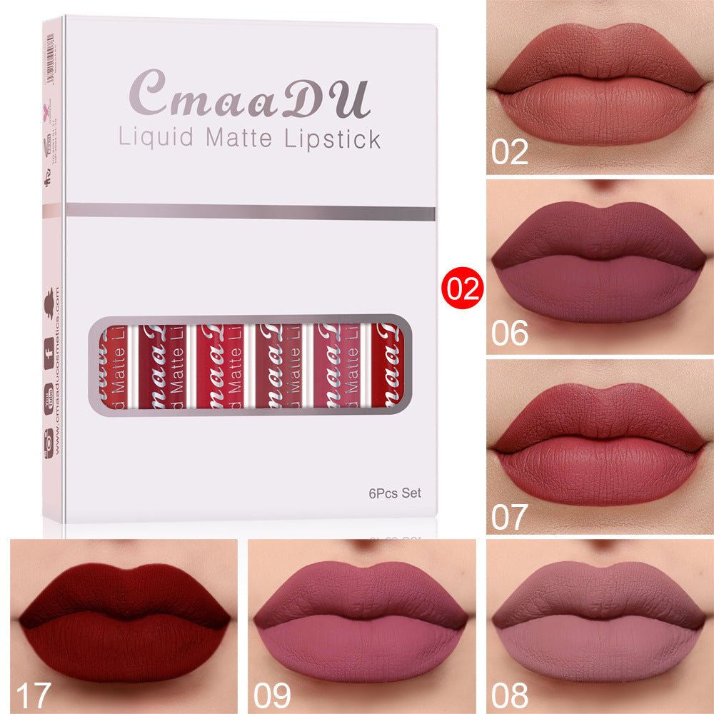 6 Boxes Of Matte Non - stick Cup Waterproof Lipstick Long Lasting Lip Gloss - Beautybuzz