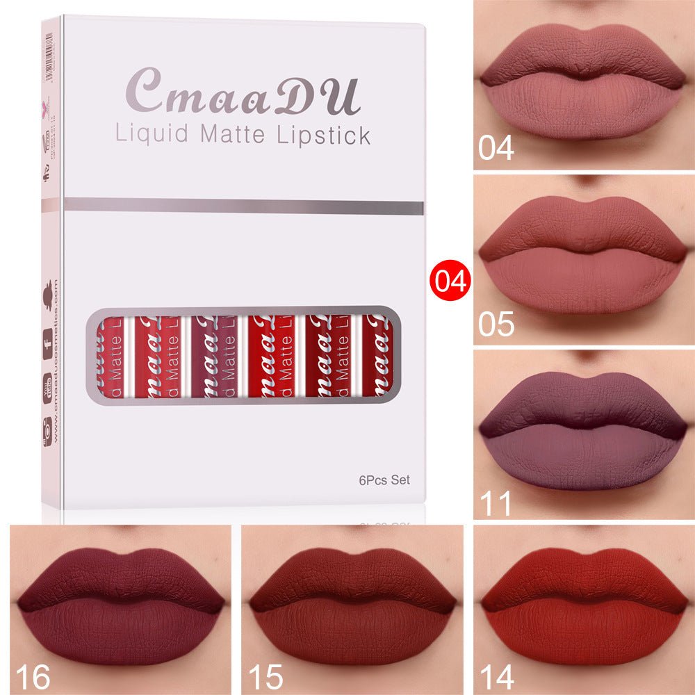 6 Boxes Of Matte Non - stick Cup Waterproof Lipstick Long Lasting Lip Gloss - Beautybuzz