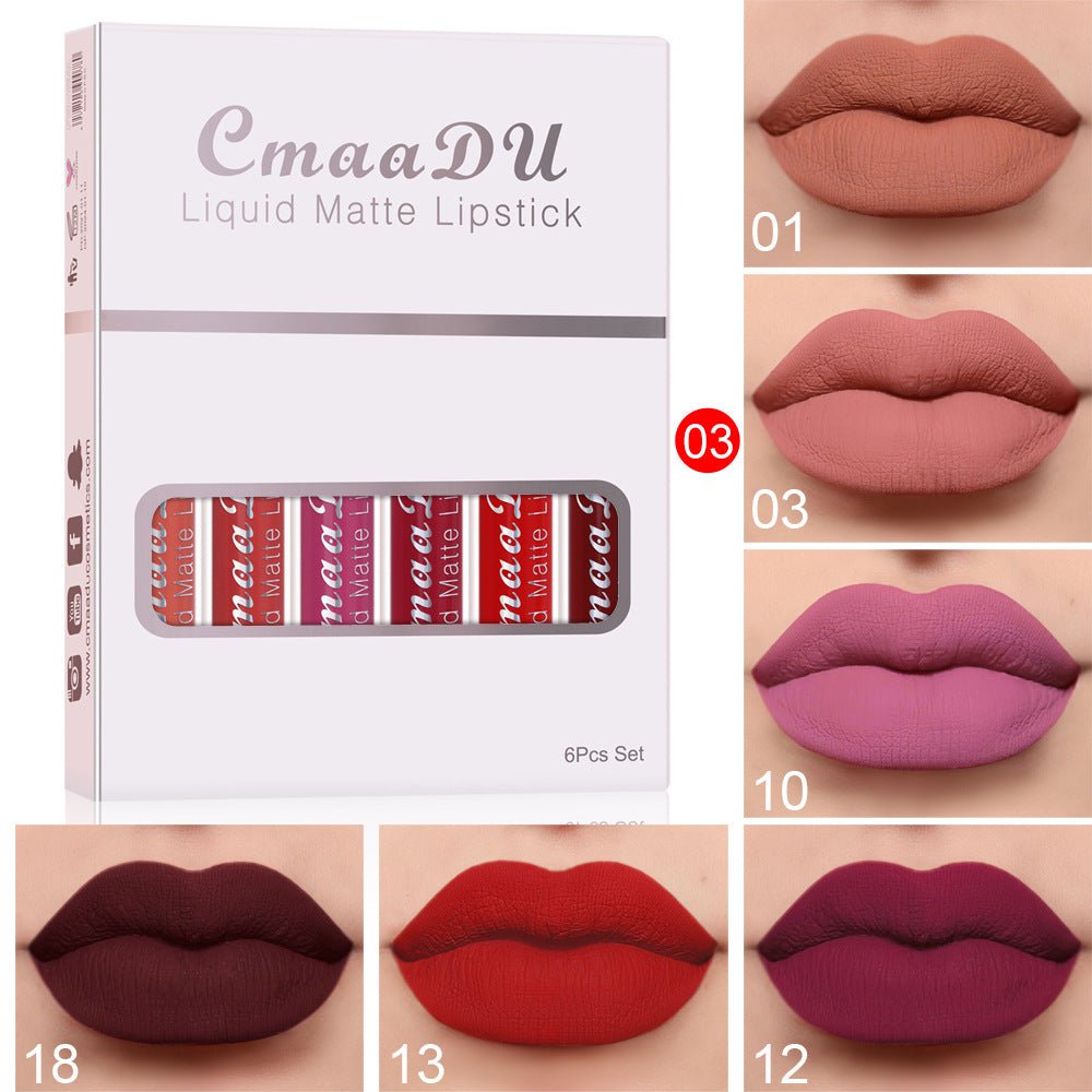 6 Boxes Of Matte Non - stick Cup Waterproof Lipstick Long Lasting Lip Gloss - Beautybuzz