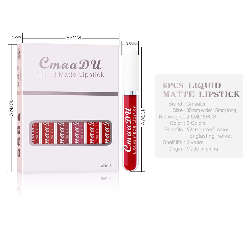 6 Boxes Of Matte Non - stick Cup Waterproof Lipstick Long Lasting Lip Gloss - Beautybuzz