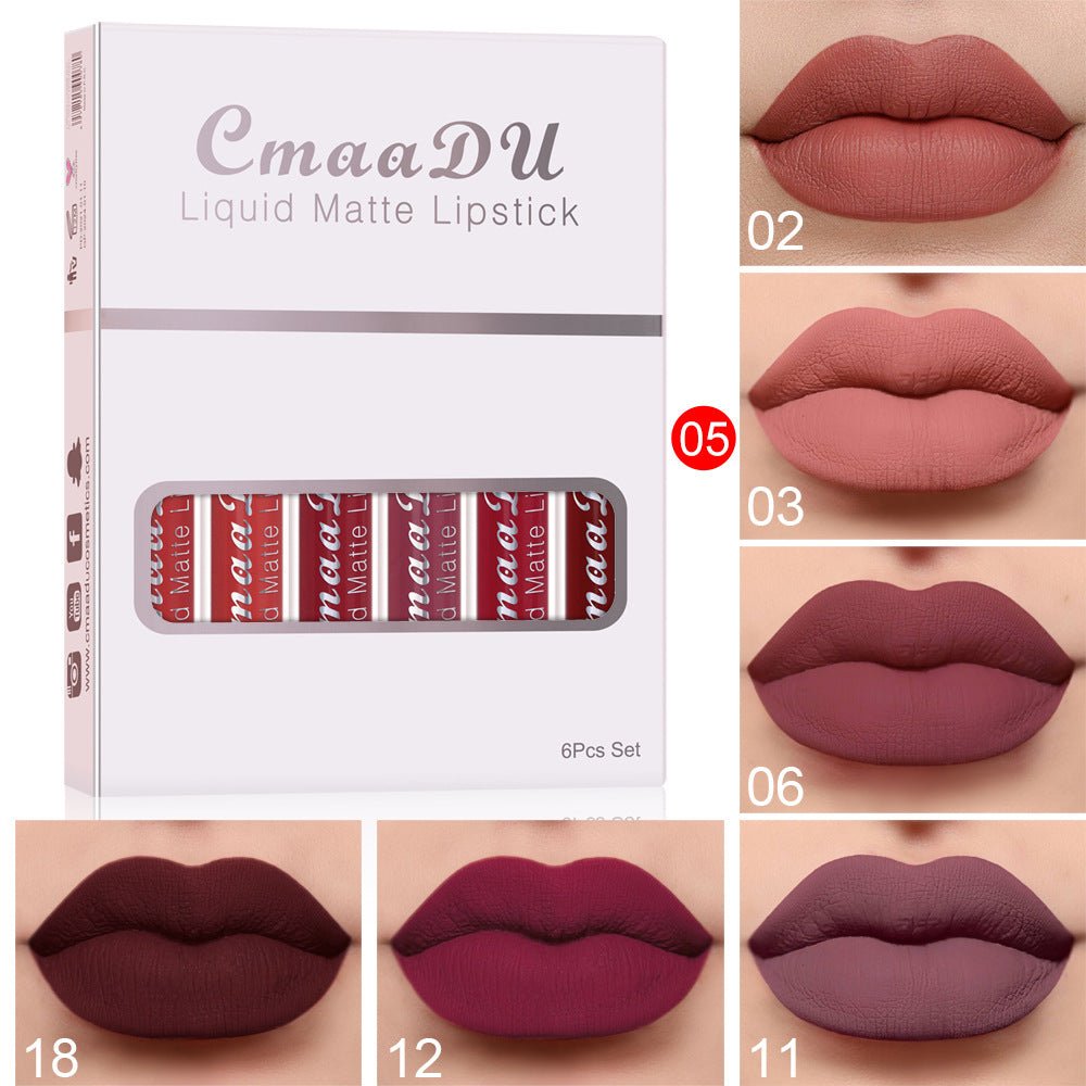 6 Boxes Of Matte Non - stick Cup Waterproof Lipstick Long Lasting Lip Gloss - Beautybuzz