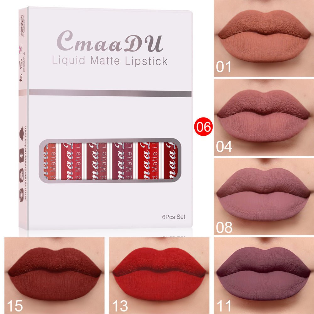 6 Boxes Of Matte Non - stick Cup Waterproof Lipstick Long Lasting Lip Gloss - Beautybuzz