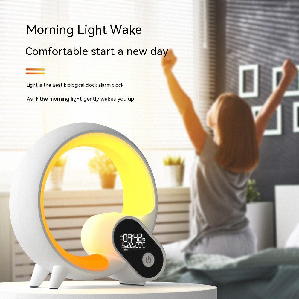 Creative Q Light Analog Sunrise Digital Display Alarm Clock Bluetooth Audio Intelligent Wake - up Q Colorful Atmosphere Light - Beautybuzz'