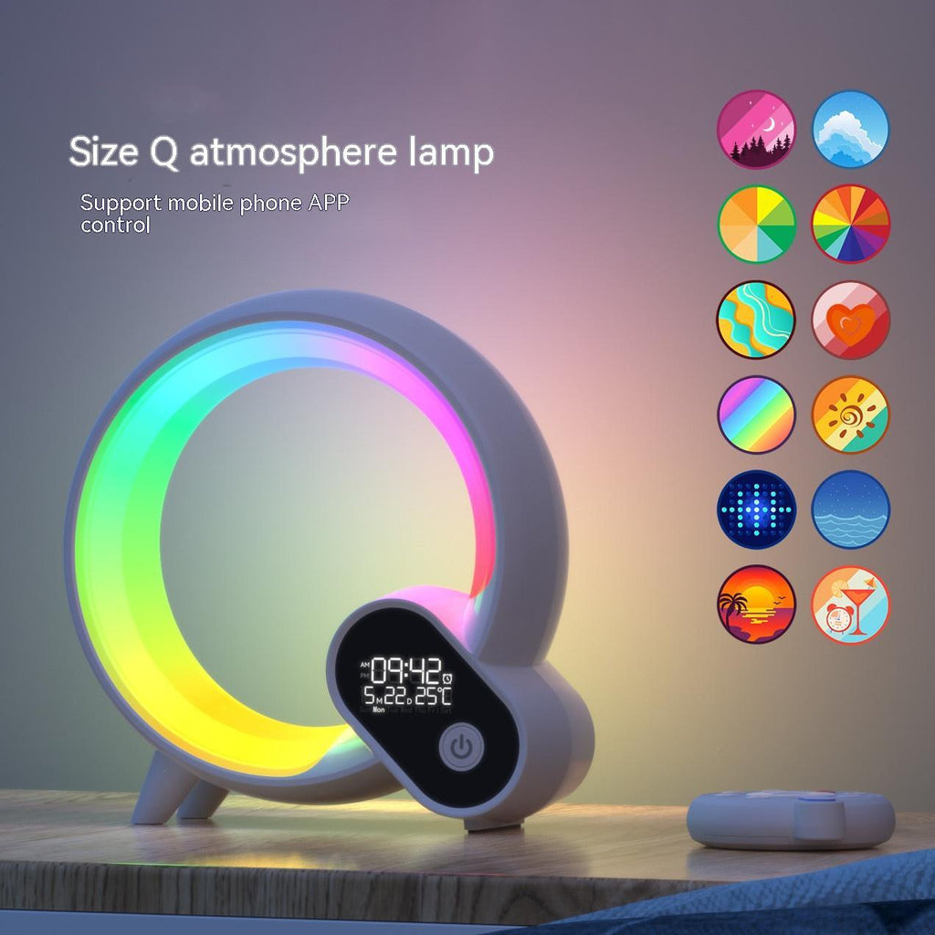 Creative Q Light Analog Sunrise Digital Display Alarm Clock Bluetooth Audio Intelligent Wake - up Q Colorful Atmosphere Light - Beautybuzz'