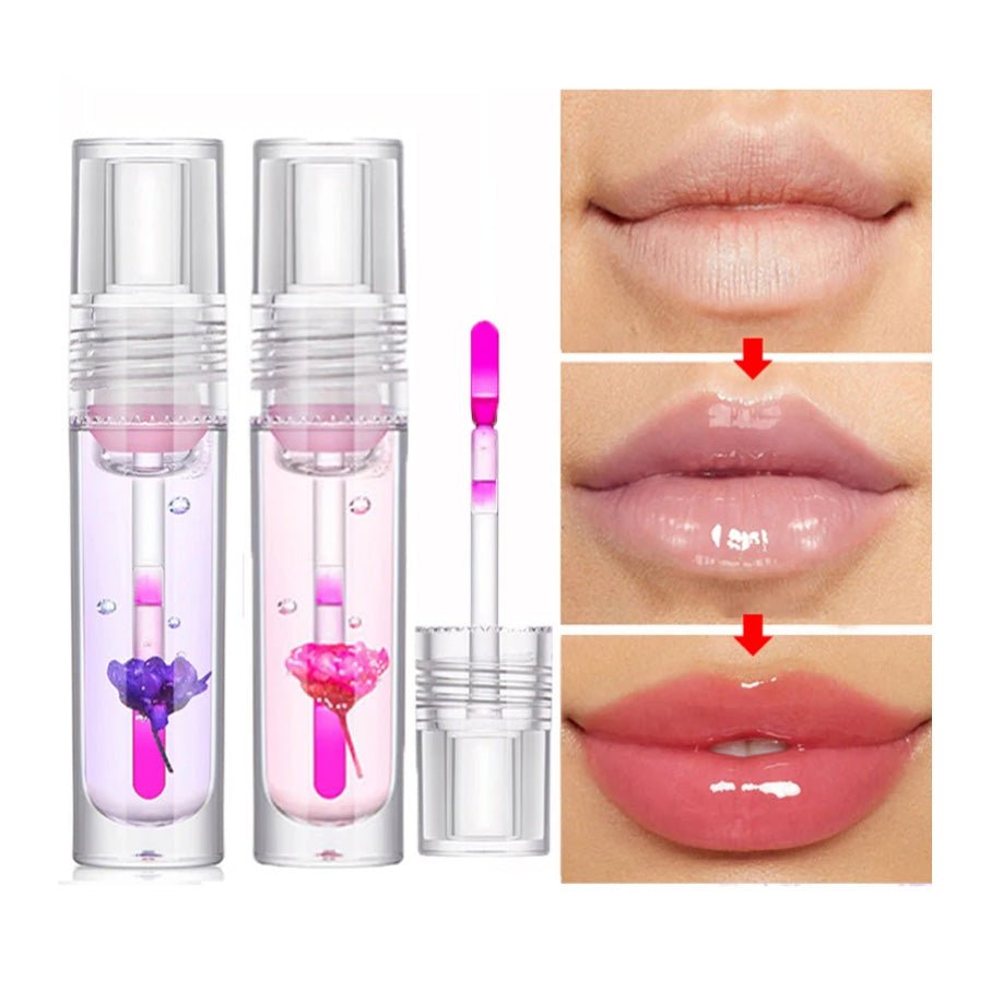 Flower Color Changing Lip Oil Moisturizing Jelly Lipgloss Clear Temperature Change Liquid Lipstick Reduce Lip Line Make Up - Beautybuzz'