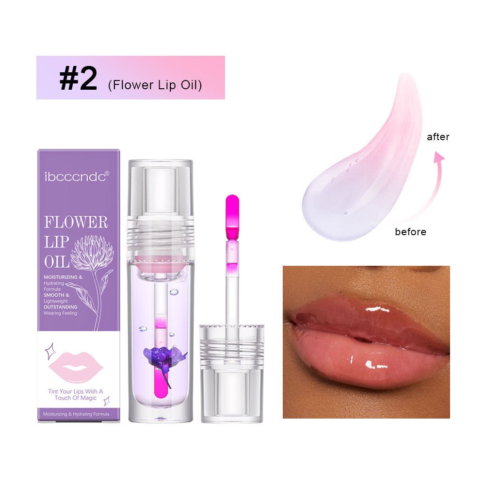Flower Color Changing Lip Oil Moisturizing Jelly Lipgloss Clear Temperature Change Liquid Lipstick Reduce Lip Line Make Up - Beautybuzz'