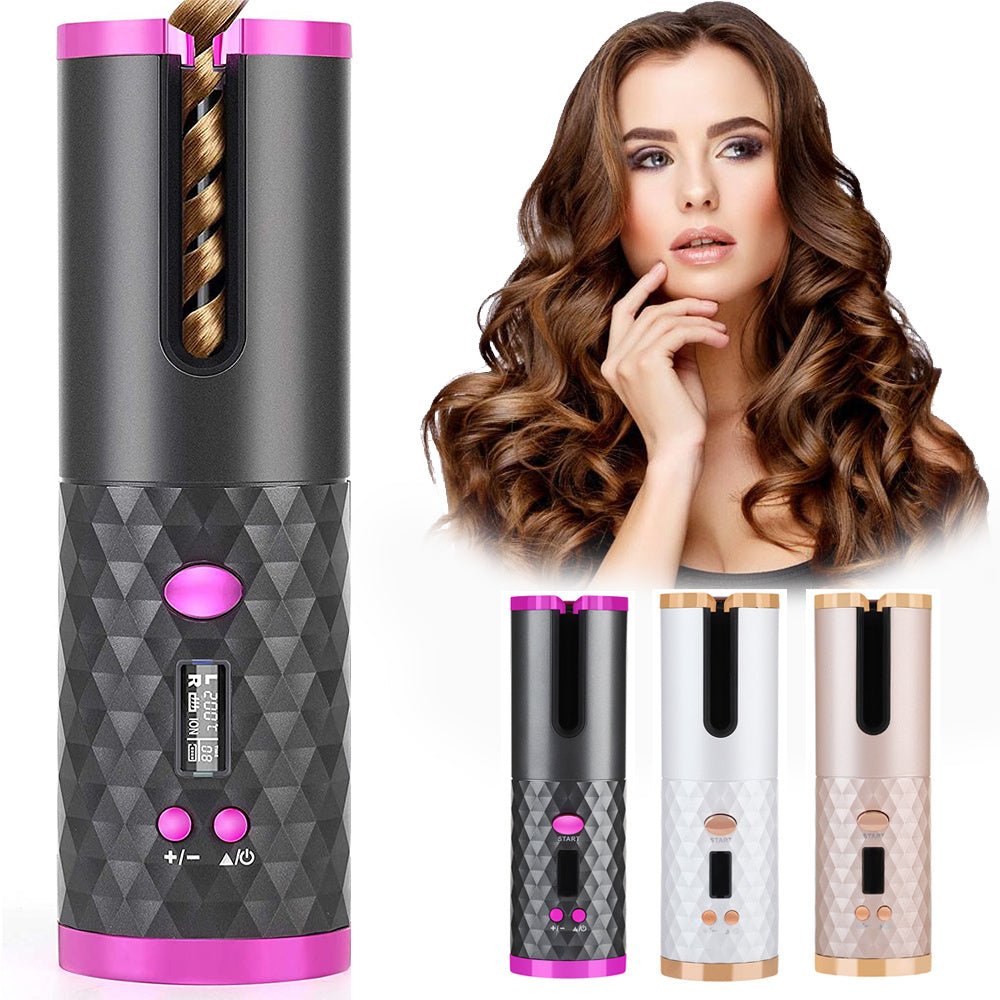 Rechargeable Automatic Hair Curler Women Portable Hair Curling Iron LCD Display Ceramic Curly Rotating Curling Wave Styer - Beautybuzz