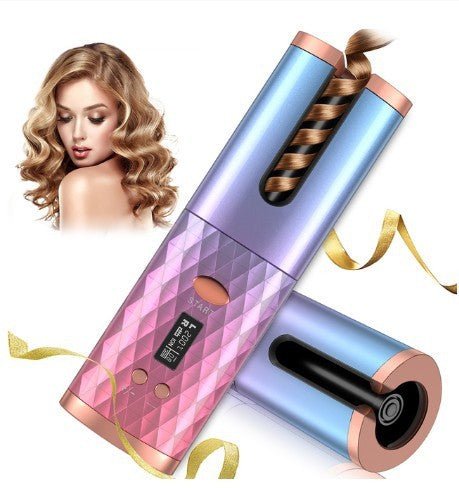 Rechargeable Automatic Hair Curler Women Portable Hair Curling Iron LCD Display Ceramic Curly Rotating Curling Wave Styer - Beautybuzz