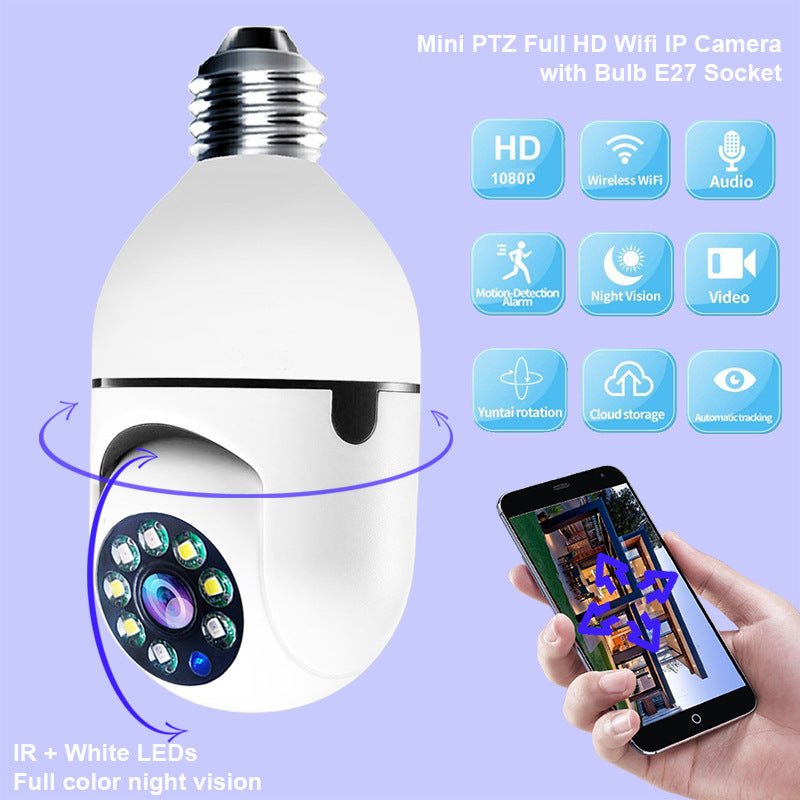 WiFi CAMERA 1080P Bulb 4X Zoom Camera E27 Home 5GWiFi Alarm Monitor - Beautybuzz'